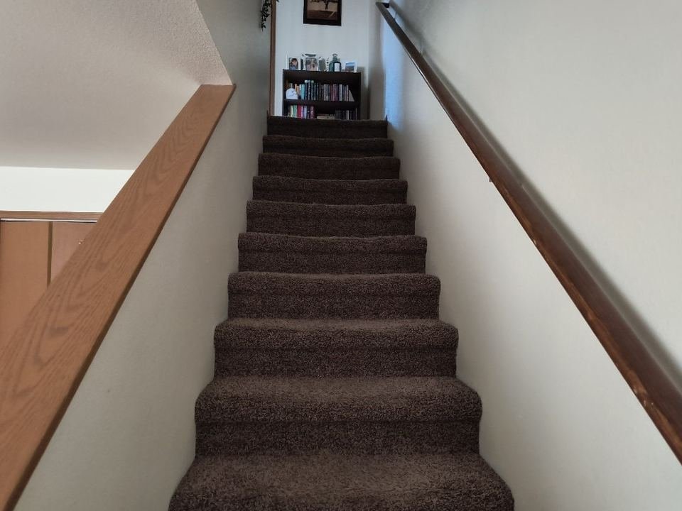 Carpeted stairway to the second floor